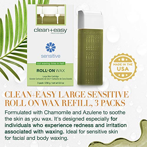 Clean + Easy Large Sensitive Roll-On Wax Refill 3-Pack for Facial & Body Hair Removal