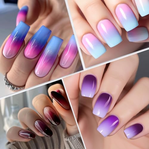 Nail Ombre Brushes Set with Rhinestone Handles - 2 Pcs