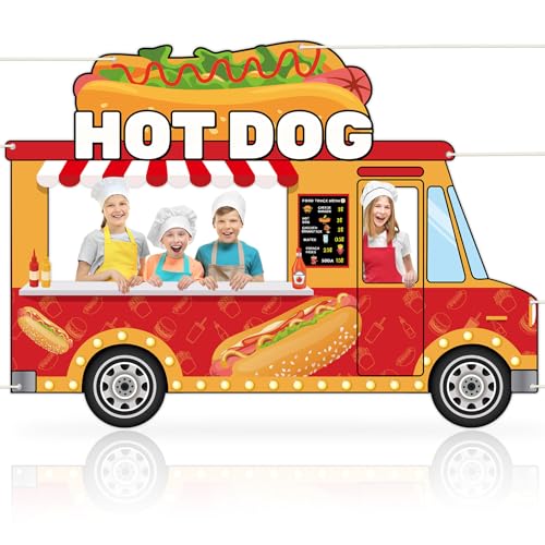 Hot Dog Car Photo Booth Backdrop - 73x53 Inch Fast Food Party Decoration