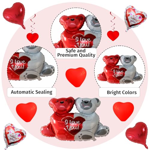 Valentine's Day Balloon Decoration Set with Teddy Bear & Rose Petals