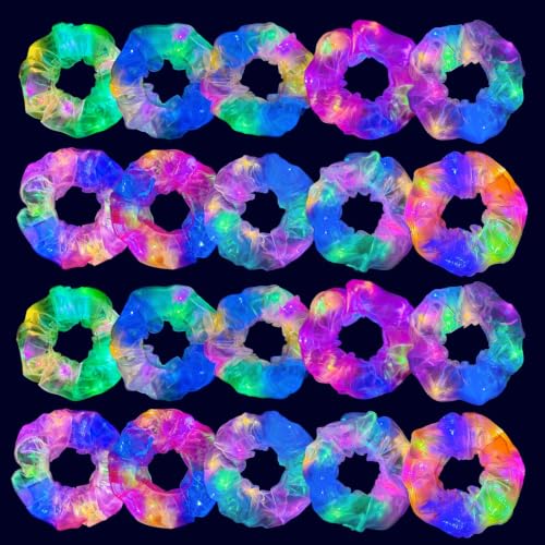 MiraWish LED Mermaid Pearl Light Up Scrunchies - 20 Pack Glow Accessories