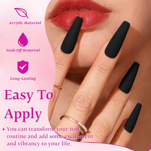 LoveOurHome 100pc Matte Black Coffin Press-On Nails - Long & Durable