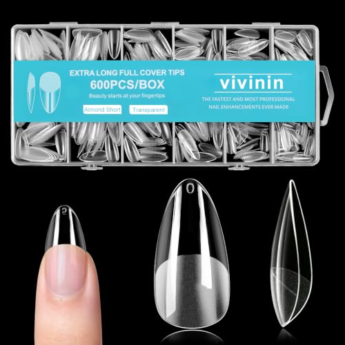 600PCS Almond Nail Tips - Clear Acrylic Half Matte for DIY Manicures