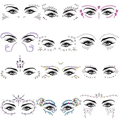 SIQUK Chic 12 Sets Face Jewels Rhinestone Face Gems Stickers for Party Makeup