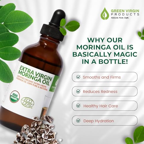 Green Virgin Products Cold Pressed Extra Virgin Moringa Oil, 1 Fl Oz