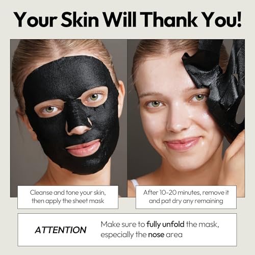 LAPCOS Charcoal Face Mask Pack of 5 - Pore Refining K-Beauty Sheet Masks