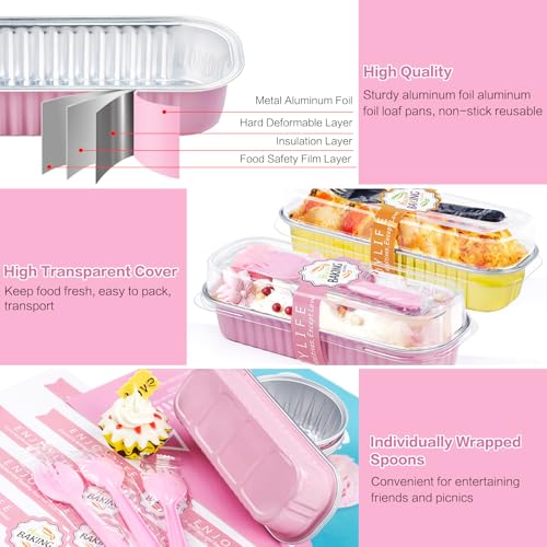 30-Pack Mini Loaf Pans with Lids & Spoons - 200ml Aluminum Foil