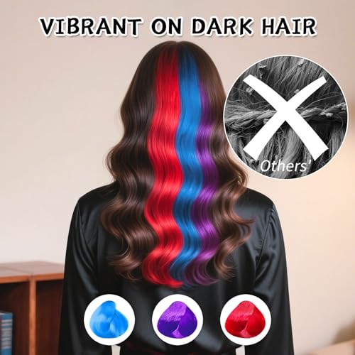 Byhoo Temporary Hair Color Dye for Dark Hair - Washable Cream Formula in Blue, Red & Purple