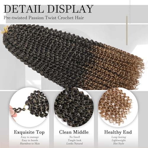 MCNJM Passion Twist Hair 12 Inch 8 Packs Water Wave Crochet Extensions for Black Women T/27#
