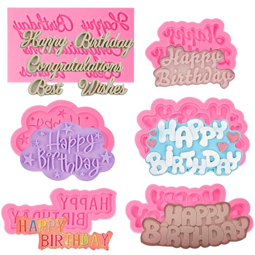 Happy Birthday Silicone Letter Molds - 6 Pack Food Grade