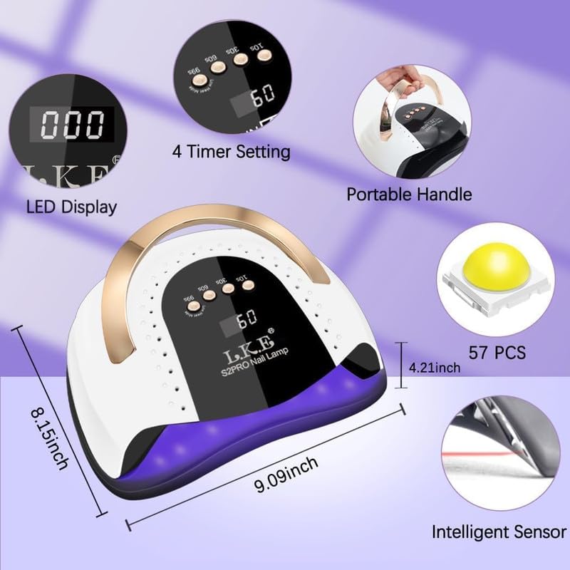 LKE 268W UV LED Nail Lamp - White Nail Dryer with 4 Timers & Automatic Sensor