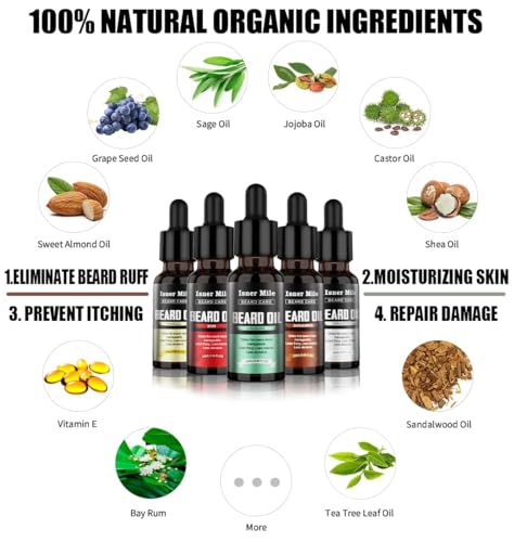 ISNER MILE 5-Pack Natural Beard Oil Set - Argan & Jojoba Grooming Gift