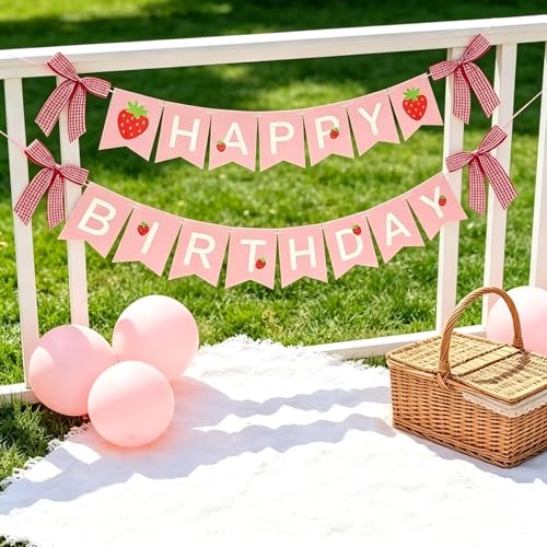 Strawberry Birthday Banner - Reusable Happy Birthday Garland