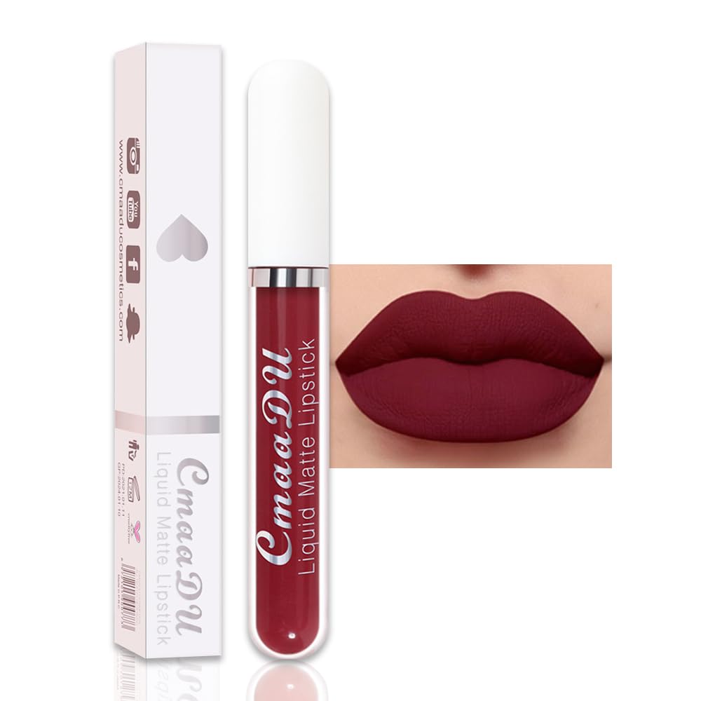 Dark Purple Red Metallic Glitter Lip Liner & Lipstick Combo - Long Lasting Waterproof Liquid Lipstick Set for Women | Iridescent Shine, Non-Stick Cup