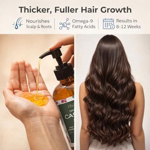 Ella & Eden USDA Organic Castor Oil ? 100% Pure Cold Pressed Hexane-Free - Glass Bottle - For Hair Growth, Face, Eyelash, Skin, Stomach - Unrefined 16 Fl Oz