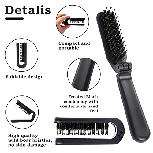 Travel Foldable Hair Brush with Boar & Nylon Bristles - Compact Portable Styling Tool