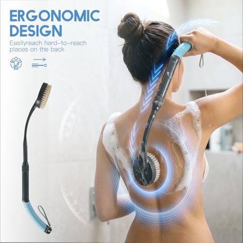 Gobiteli Long Handle Back Scrubber - Exfoliating Shower Brush