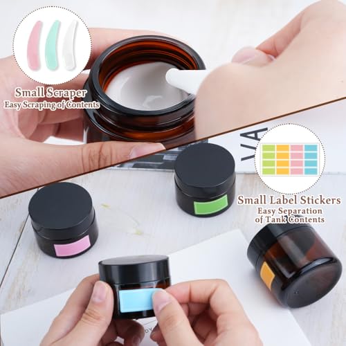 8-Pack Amber Glass Cosmetic Jars, 1oz & 2oz Leak-Proof Travel Containers