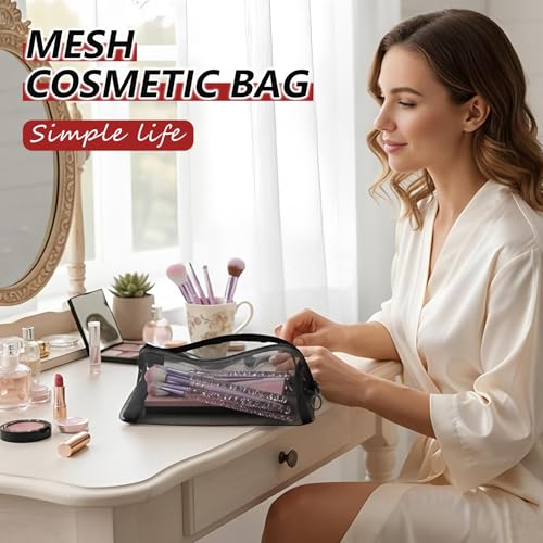 Hotipine 10PCS Mesh Makeup Bag Set - Clear Portable Cosmetic Organizer for Travel & Home