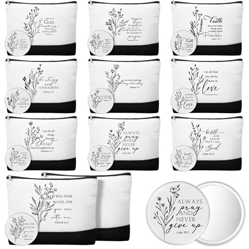 Aesthetic Christian Gifts Set - 10 Makeup Bags & 10 Mini Mirrors