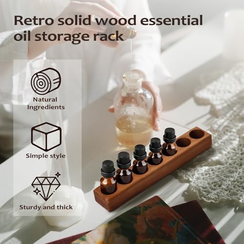 Consnew Reddish-Brown Natural Ebony Wood Essential Oil Holder with 7 Compartments