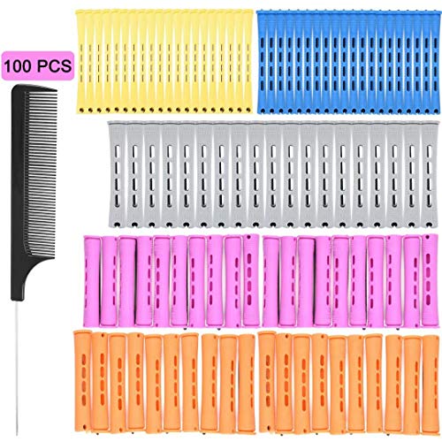 100pcs Perm Rods Set - Cold Wave Rollers in 5 Sizes (Orange, Purple, Gray, Blue, Yellow)