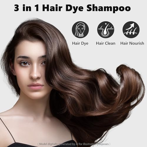 Dark Brown Hair Dye Shampoo 3-in-1 Color & Grey Coverage for Men & Women