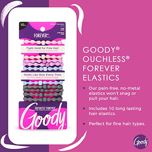Goody Ouchless Forever Hair Elastics for Fine Hair, 10 Ct
