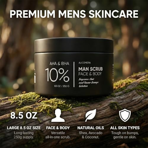 Men's Ingrown Hair & Face Scrub with AHA BHA & Walnut Shell Exfoliator