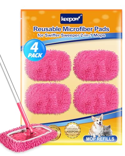 KEEPOW 4-Pack Pink Chenille Mop Pads for Swiffer Sweeper