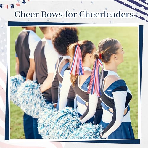 American Flag Cheer Hair Bow - 4th of July Ponytail Holder