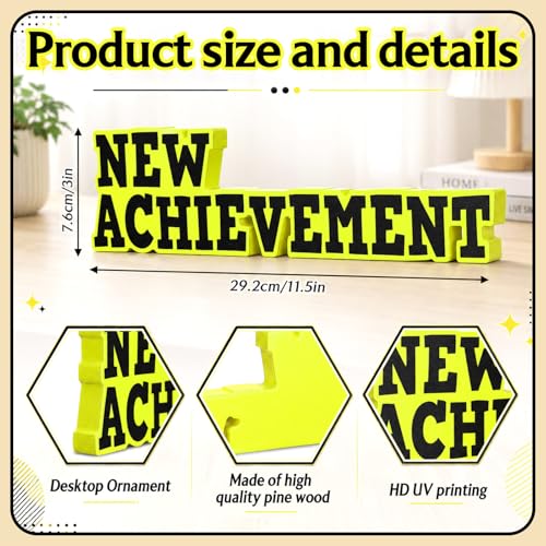 New Achievement Bookshelf Decor - Yellow Wooden Sign for Gamers