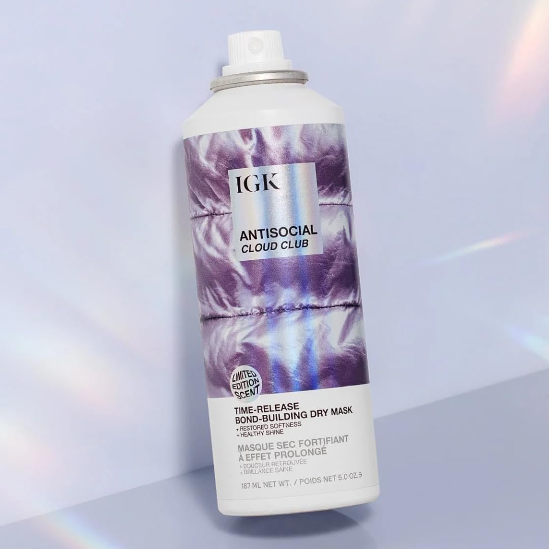 IGK Antisocial Cloud Club Dry Hair Mask - Leave-In Treatment for Repairing, Softening & Shine | Vegan | 5 oz