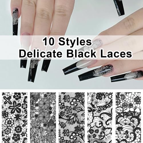 20 Rolls Lace Nail Foil Sheets - Black & White Floral Designs