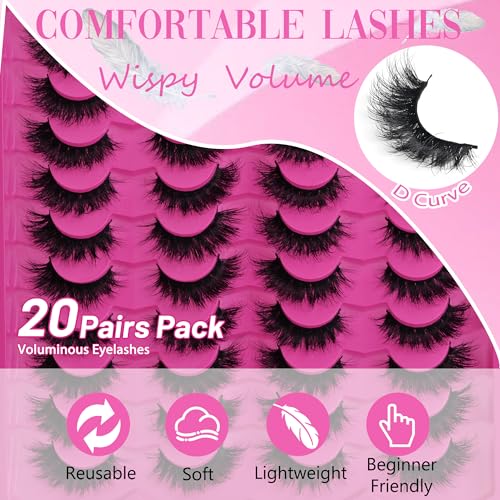 20 Pairs Faux Mink Lashes - 3D Voluminous Eyelashes by INSPEAUTY