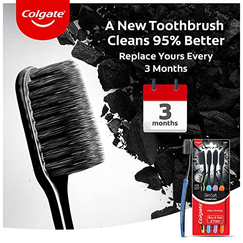 Colgate SlimSoft Charcoal Toothbrush Set of 4 - Gentle Deep Clean