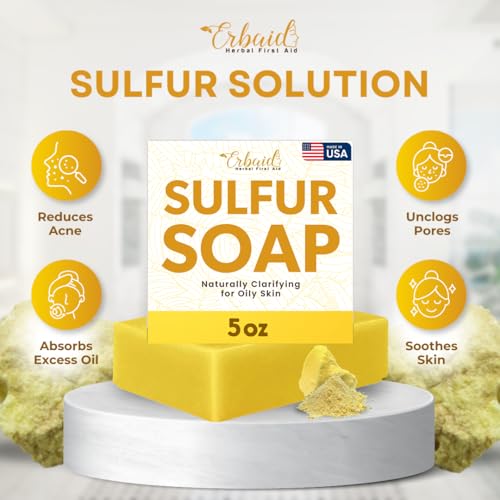 Erbaid Sulfur Soap Bar for Oily Skin - Natural Face & Body Cleanser, 5oz