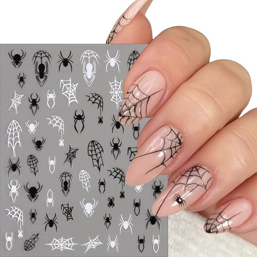 SHUXILIN Halloween Spider Web Nail Stickers 6 Sheets Self-Adhesive 3D Nail Art Decals for Women & Girls - Spider Web Design