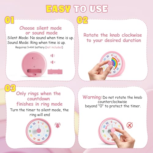 HIPPIH Visual Timer for Kids - Silent Countdown Timer with Rainbow Disk