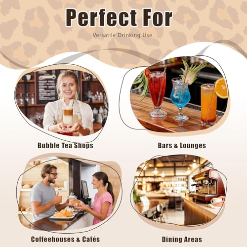 30 Reusable Leopard Print Straws with Cleaning Brushes - Perfect for Parties