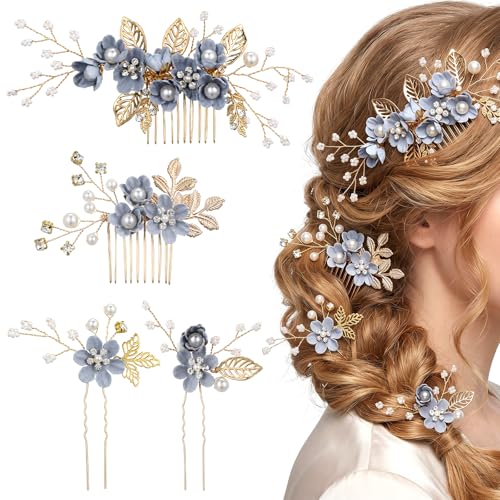 NUOBESTY Bridal Hair Comb and Pins Set - Floral Rhinestone Hair Accessories