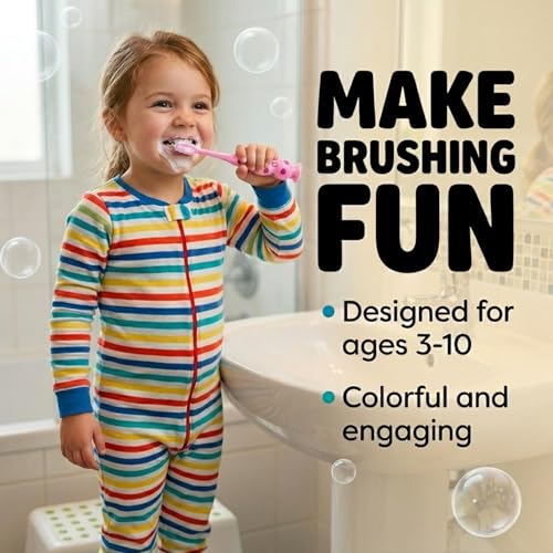Trueocity Kids Toothbrush Set - 4 Soft Bristle Brushes with Suction Cup