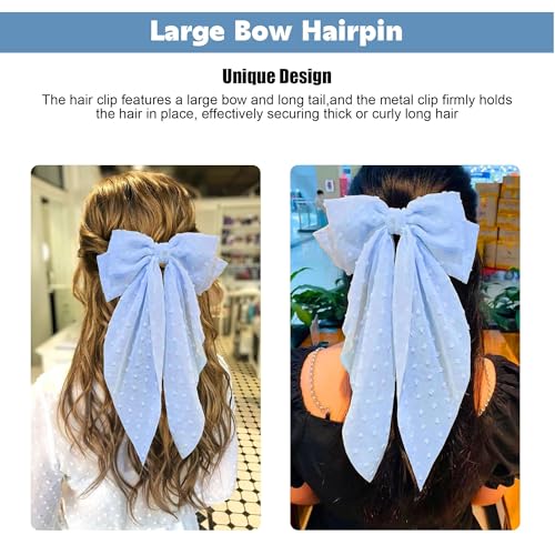 8-Inch Blue Satin Hair Bows for Women & Girls - Elegant Clip