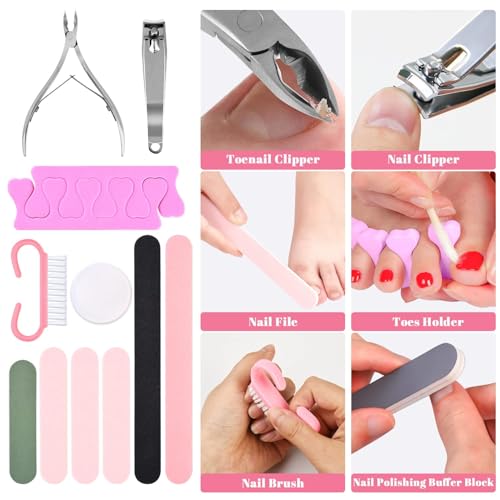 Pink Professional Pedicure Foot Care Kit - 30-Piece Callus & Hard Skin Remover