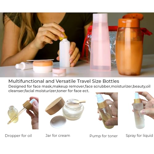 Frosted Glass Cosmetic Container Set with Bamboo Cover - 4 Pack