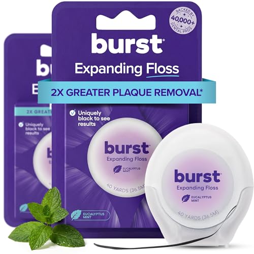 Burst Expanding Dental Floss - Mint Eucalyptus, 80 Yards, Stain Absorbing & Vegan