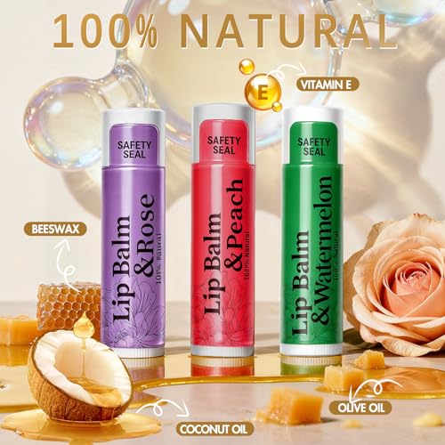 RBUGR Natural Lip Balm Bulk Set - 64 Pack, 12 Flavors for Dry Lips