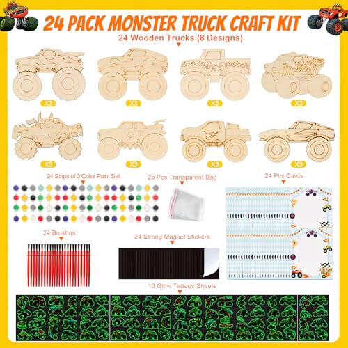 Monster Truck Craft Kit - 24 Wooden Painting Party Favors