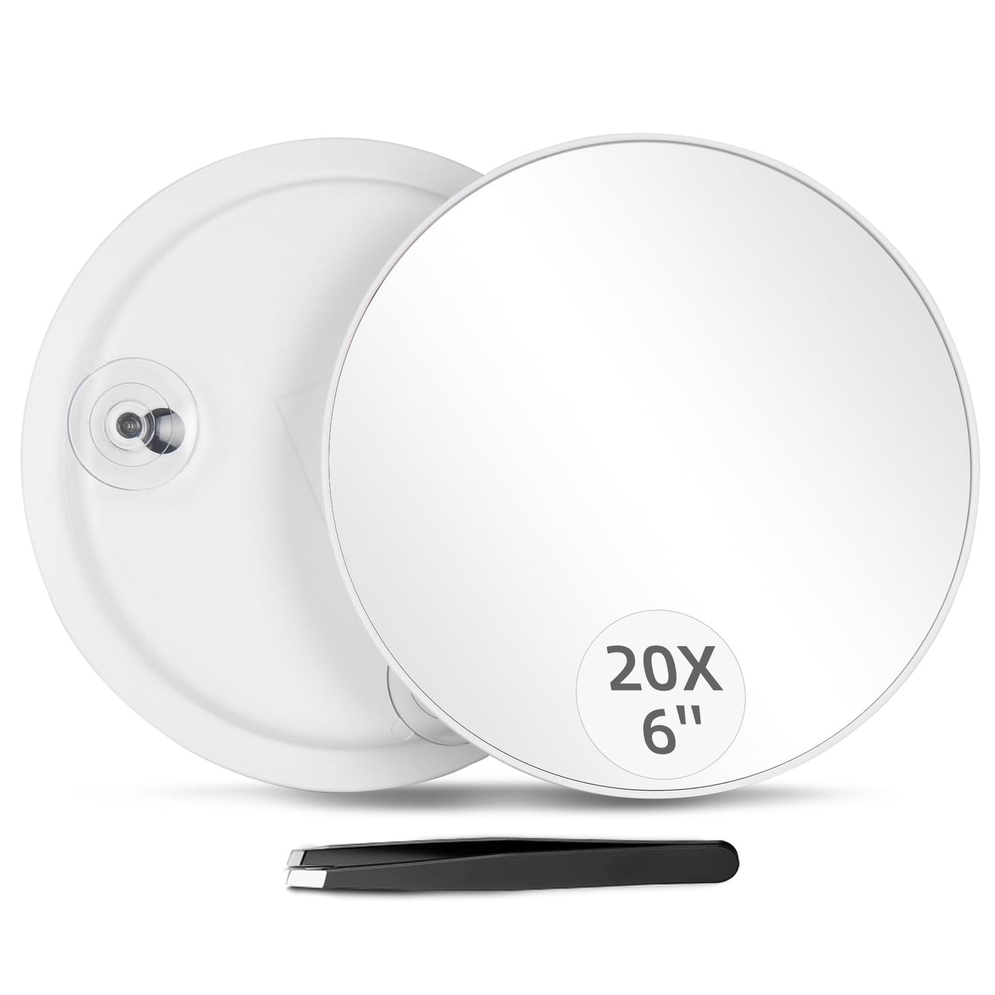 20X Magnifying Mirror and Tweezers Kit, 6 Inch Compact Size, 20X Magnification with 3 Suction Cups Wall Mounting, Portable Makeup Magnified Mirror for Women Men