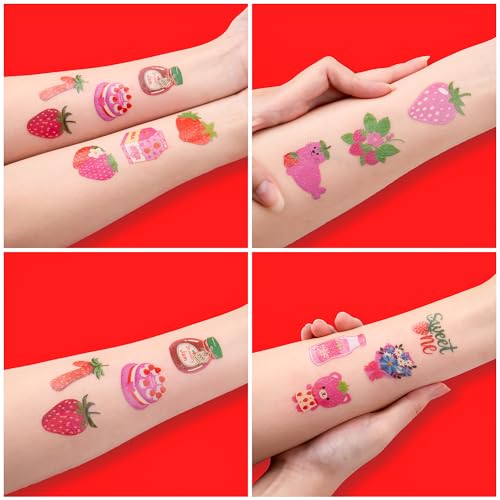 60 PCS Strawberry Temporary Tattoos for Kids - Fun Party Favors